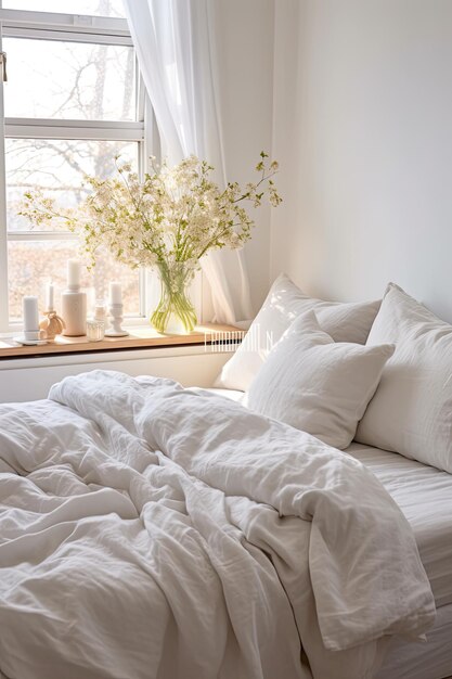 White Comforter Bed With Pillows