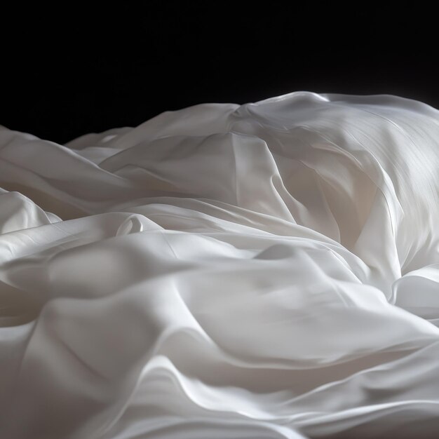 a white comforter is laying on a bed with a black background