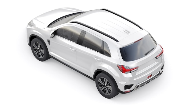 White compact urban SUV on a white uniform background with a blank body for your design 3d rendering