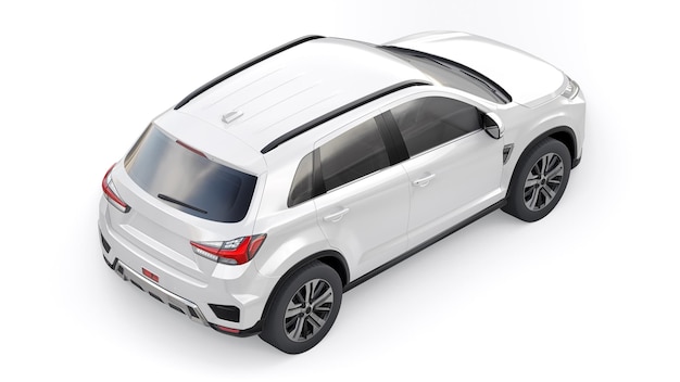 White compact urban SUV on a white uniform background with a blank body for your design 3d rendering