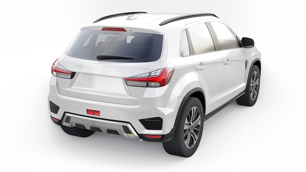 White compact urban SUV on a white uniform background with a blank body for your design 3d rendering