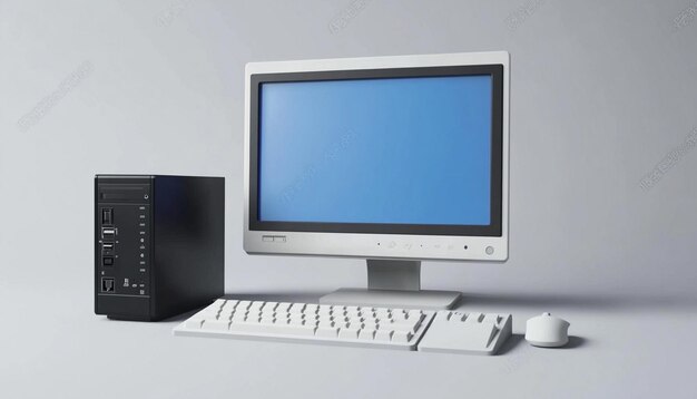 Photo a white computer monitor with a blue screen that says quot dell quot