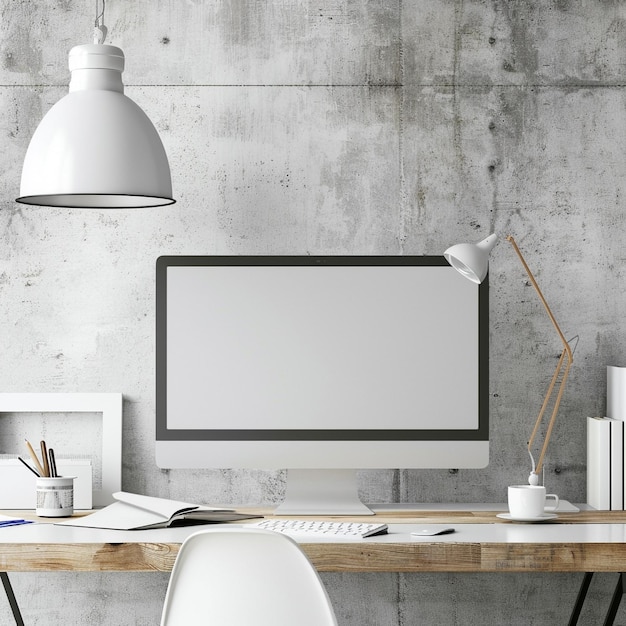 a white computer monitor with a plant on the table