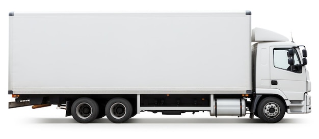 White container truck side view isolated background AI generated image