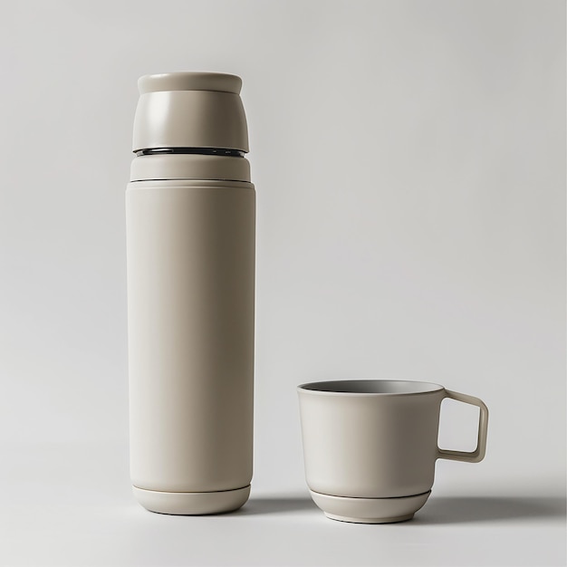 a white container with a handle and a cup next to it