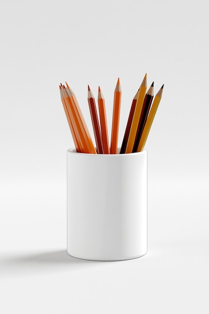 Photo a white container with pencils in it and a white background