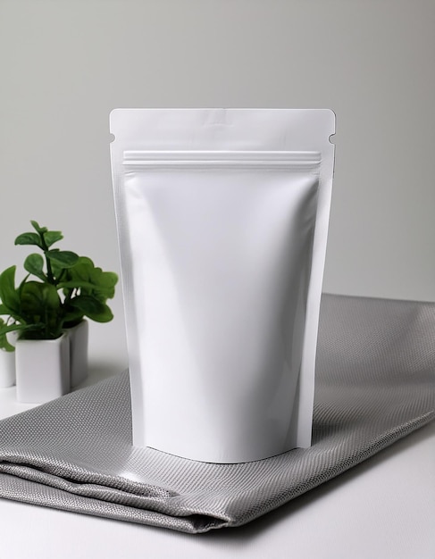 a white container with a plant on it sits on a table