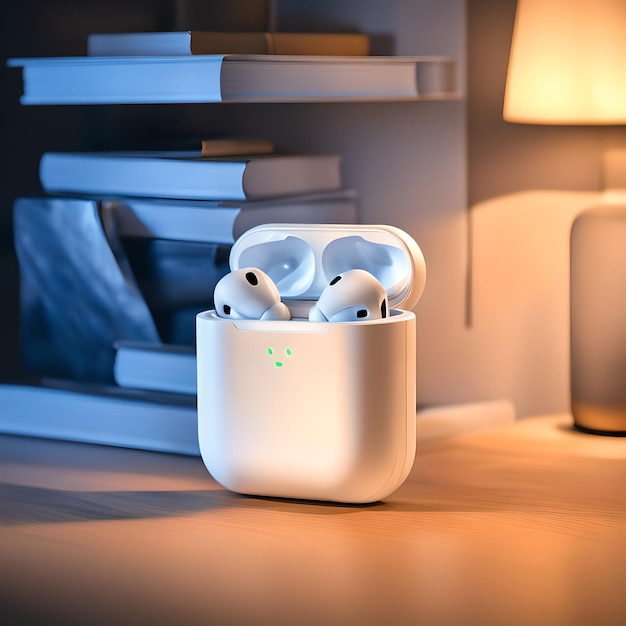 Photo a white container with three white ear buds in it