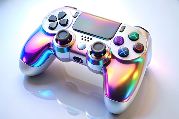 Photo a white controller with rainbow colors on it