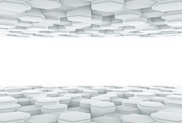 white copy space among futuristic hexagonal shape tile pattern background.