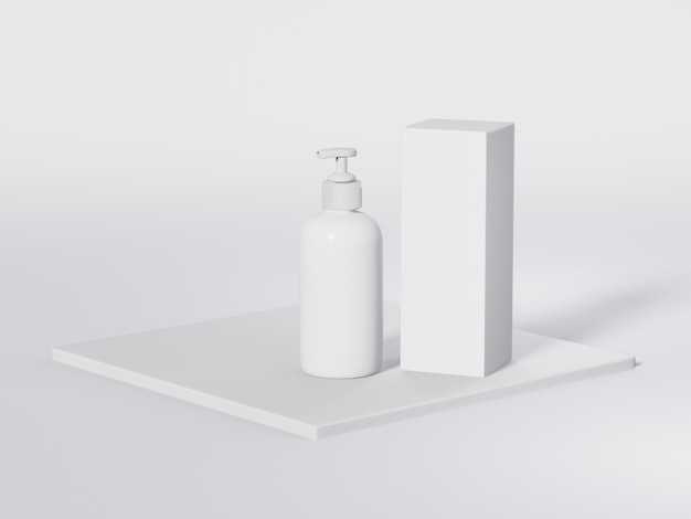 White cosmetic bottle with pump dispenser lid for moisturizer and facial liquid products. 3D template. Cosmetics packaging mockup.