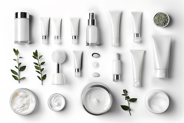 White Cosmetic Products Flat Lay with Natural Elements