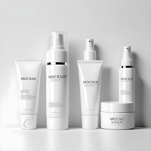 White cosmetic products mockups with shadow on a white background