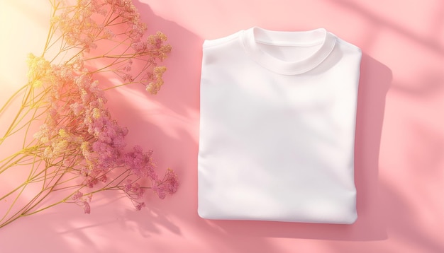 White cotton shirt with flower branch shirt mockup