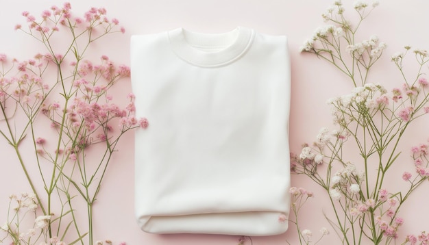 White cotton shirt with flower branch shirt mockup