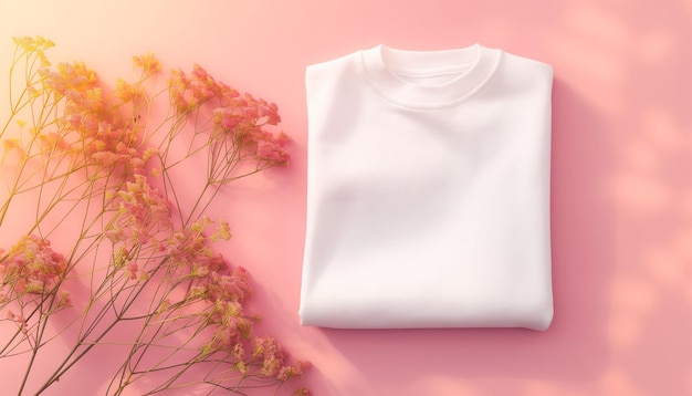 White cotton shirt with flower branch shirt mockup