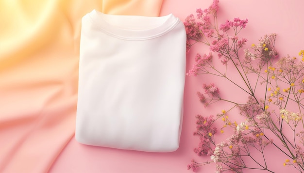 White cotton shirt with flower branch shirt mockup