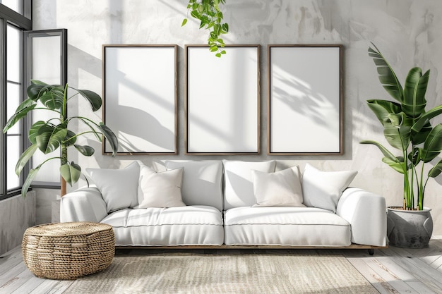 White Couch and Three Framed Pictures in Living Room