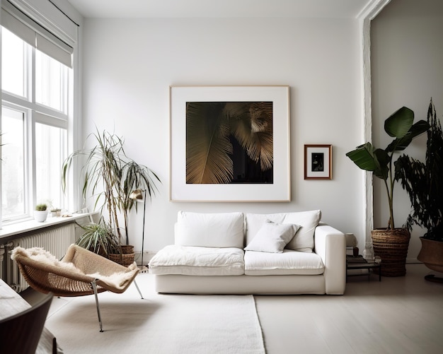 A white couch with a picture of a lion on it