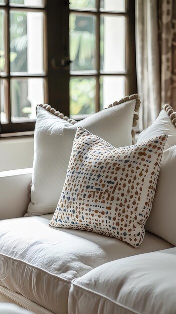 Photo a white couch with a pillow that sayspeaceon it