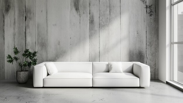 Photo a white couch with pillows on it and a gray wall behind it