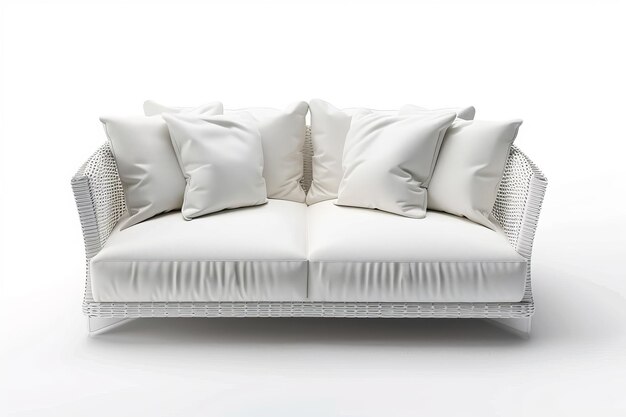 Photo a white couch with several pillows on it and a white background