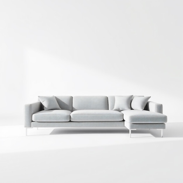 a white couch with white pillows on it and a white background