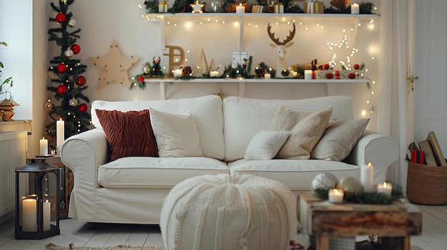 Photo a white couch with a wreath on it that says  b  on it