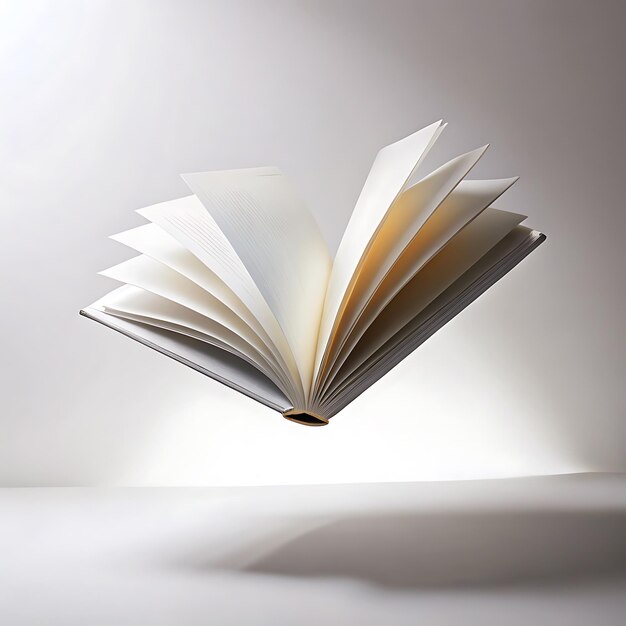 Photo a white covered book floating against a white background