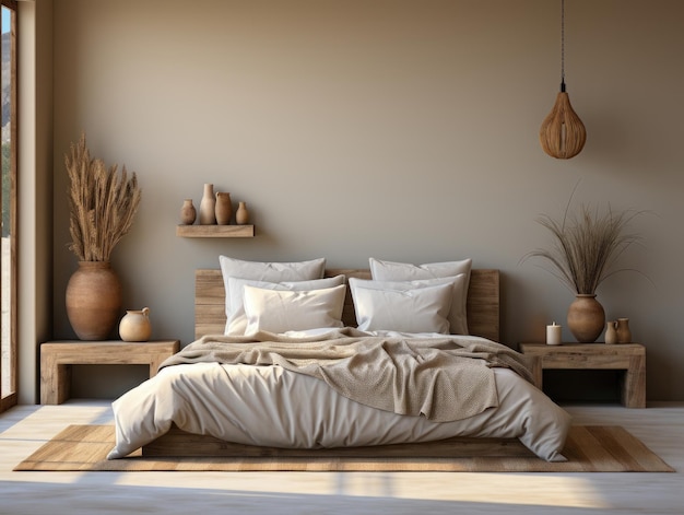 White cozy bedroom interior scandinavian style Mockups Design 3D Highquality Mockups Generative