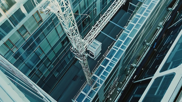 Photo white crane towers at a large construction site of a glass building generative ai