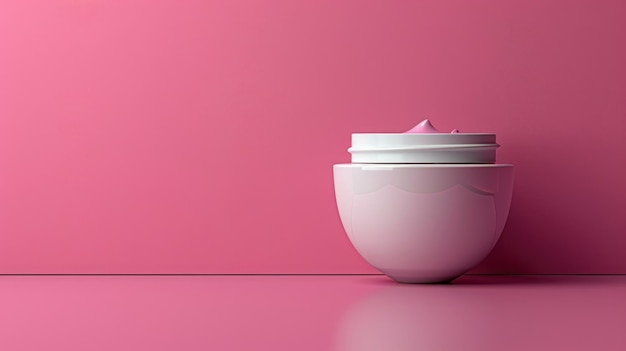 A white cream jar placed on a pink background