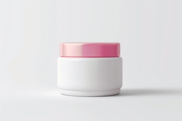 Photo white cream jar with pink cap on a white background