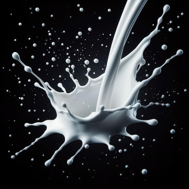 white cream or milk splash isolated on black background