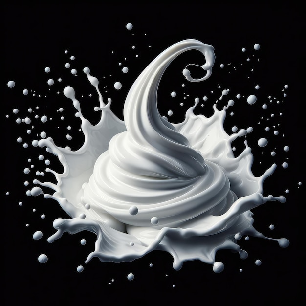 white cream or milk splash isolated on black background