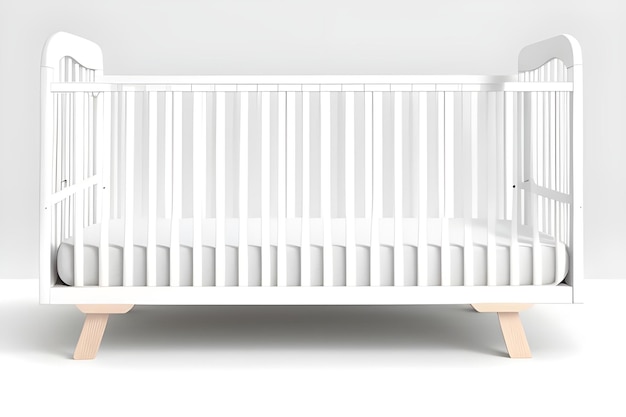 Photo a white crib with a wooden stand that says quot the word quot on it