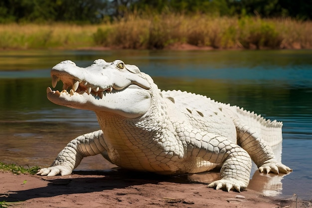 Photo a white crocodile with a large mouth