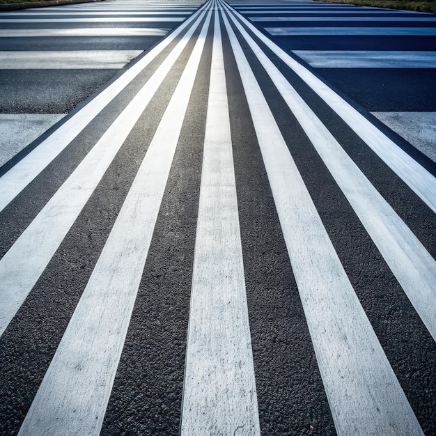 Photo white crosswalk lines on asphalt leading to the horizon in daylight generative ai