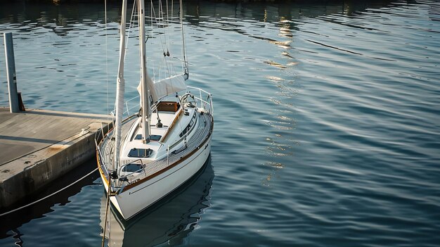 Photo white cruising sailboat moored to a pier in a new yacht marina nautical vessel trans generative ai