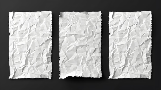 White crumpled paper isolated on black background