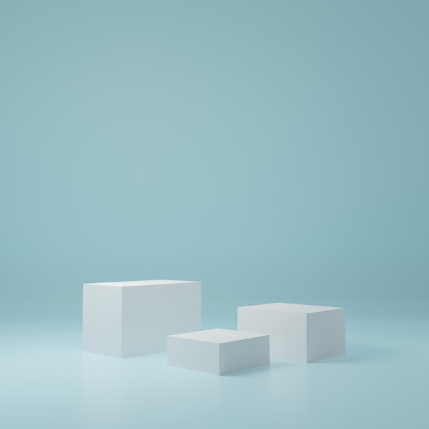 White cube Product Stand in blue room ,Studio Scene For Product ,minimal design,3D rendering