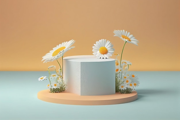 A white cube with flowers on it and a white box with the word daisies on it.