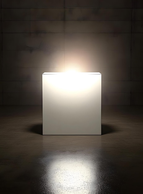 Photo white cube with light on concrete wall