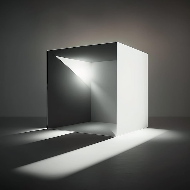 A white cube with the sun shining through it