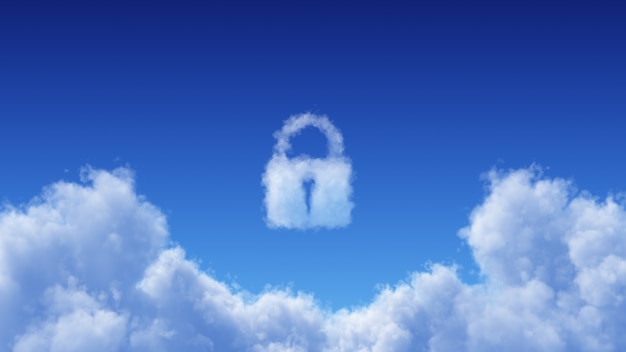 White cumulus cloud on blue sky background with lock shape above