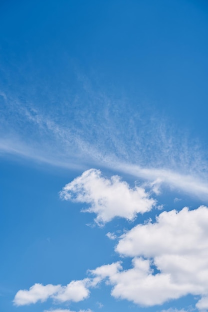 White cumulus clouds on a bright blue sunny sky