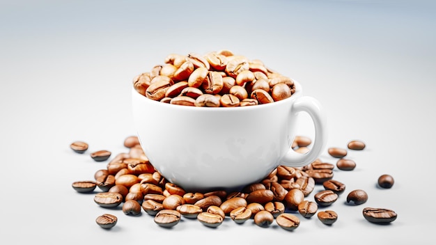 White cup with natural roasted arabica coffee beans on white background Generative ai