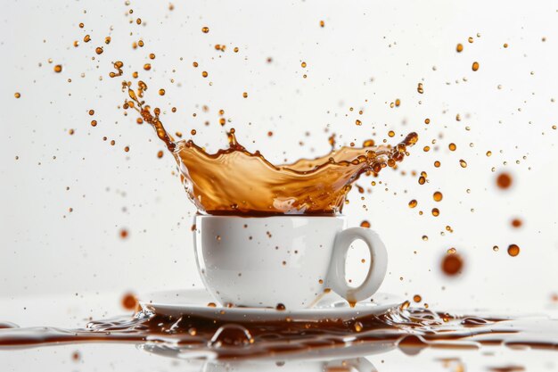 Photo white cup with splashing coffee