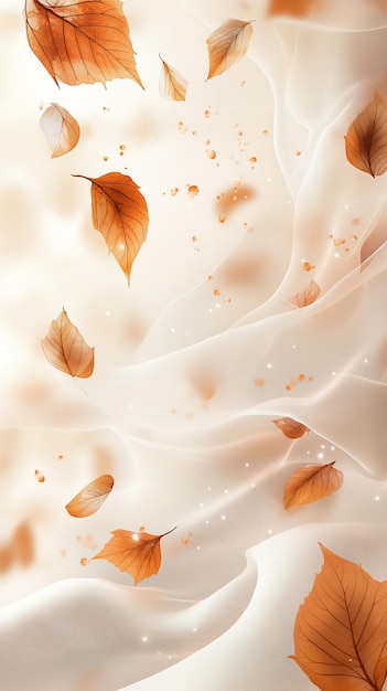 a white curtain with gold leaves and white background