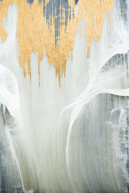 A white curtain with gold paint and a white curtain with a gold leaf design.